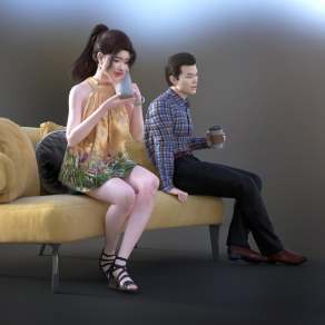 现代喝咖啡人物3D模型下载